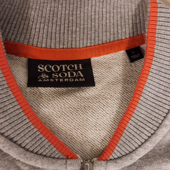 Scotch & Soda Grey/Orange New Men’s L Full Zip Bomber Sweatshirt - Picture 2 of 11